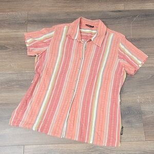 Conifère Multicolored Cotton Blend Lightweight Button Down Short Sleeve Large